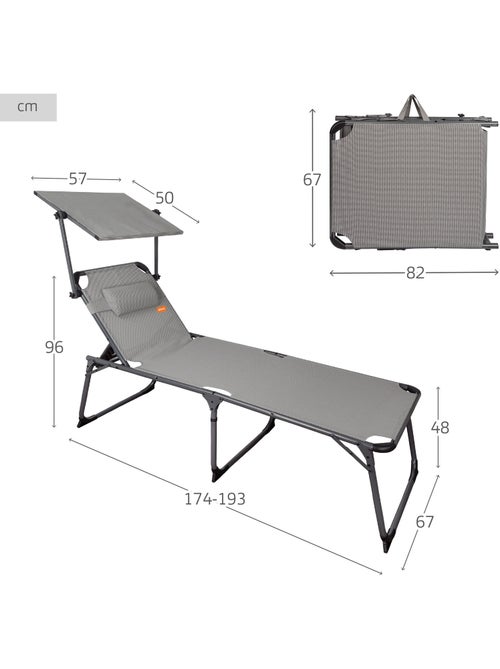 Pack 2 espreguiçadeiras de praia dobráveis altura xl com guarda-sol e almofada cinzenta aktive - Kiabi Pack 2 espreguiçadeiras de praia dobráveis altura xl com guarda-sol e almofada cinzenta aktive - Kiabi