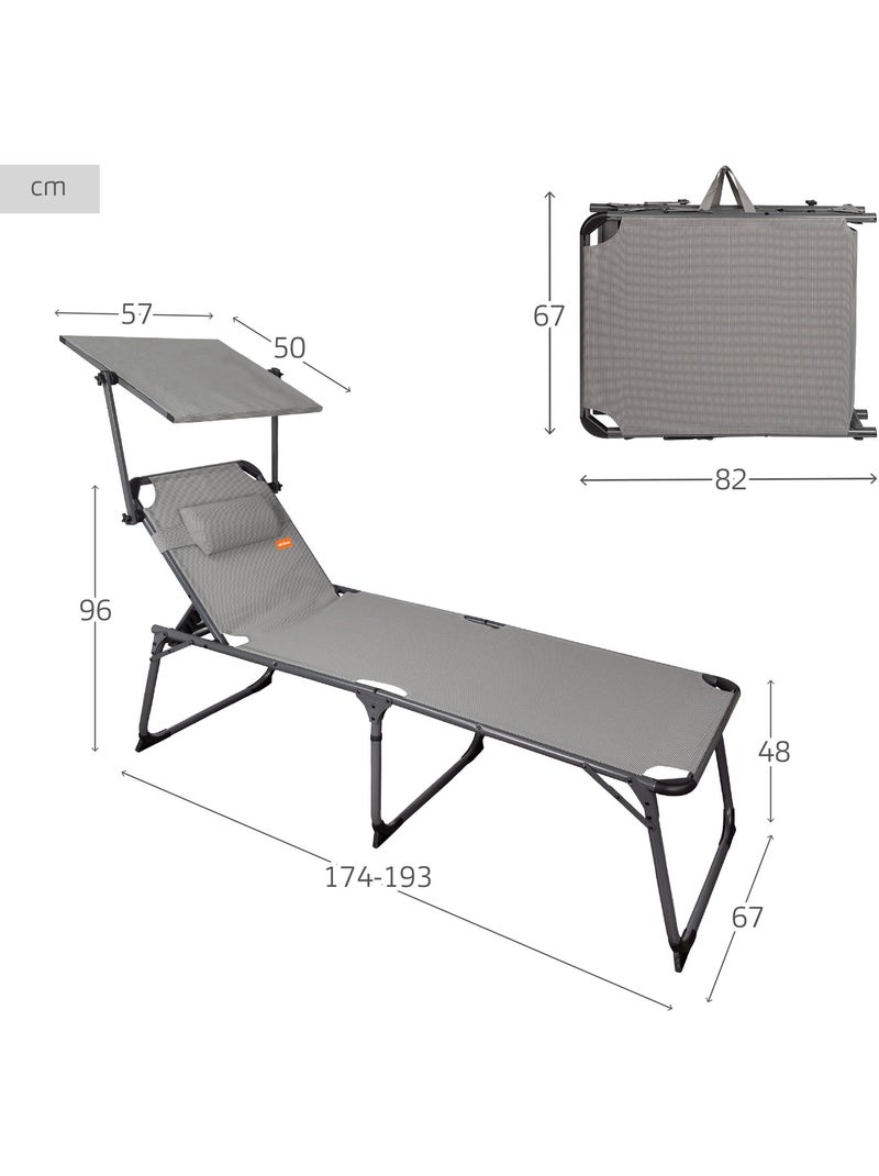 Pack 2 espreguiçadeiras de praia dobráveis altura xl com guarda-sol e almofada cinzenta aktive Cinza - Kiabi