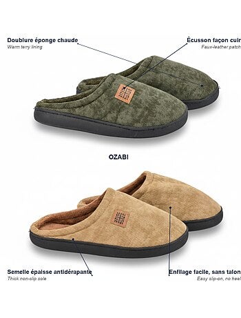 Pack 2 Pares Chinelos Homem Veludo Canelado Forro Esponja OZABI