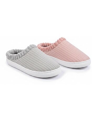 Pack 2 pares mules mulher tricô canelado com lantejoulas falsa pele