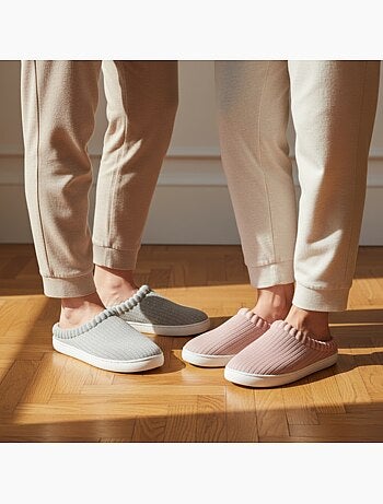 Pack 2 pares mules mulher tricô canelado com lantejoulas falsa pele
