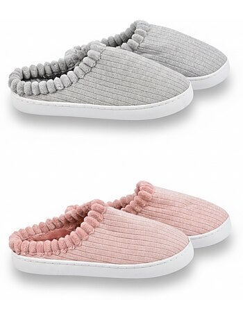 Pack 2 pares mules mulher tricô canelado com lantejoulas falsa pele