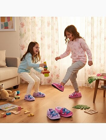 Pack 2 pares pantufas rapariga disney stitch forradas antiderrapantes ozabi