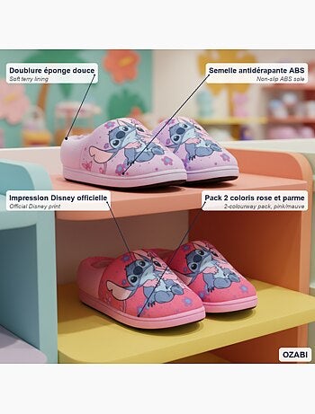 Pack 2 pares pantufas rapariga disney stitch forradas antiderrapantes ozabi