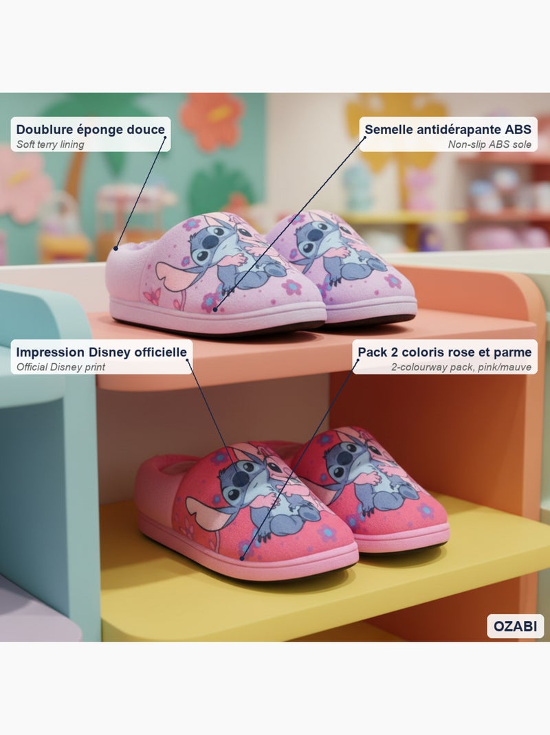 Pack 2 pares pantufas rapariga disney stitch forradas antiderrapantes ozabi Rosa - Kiabi