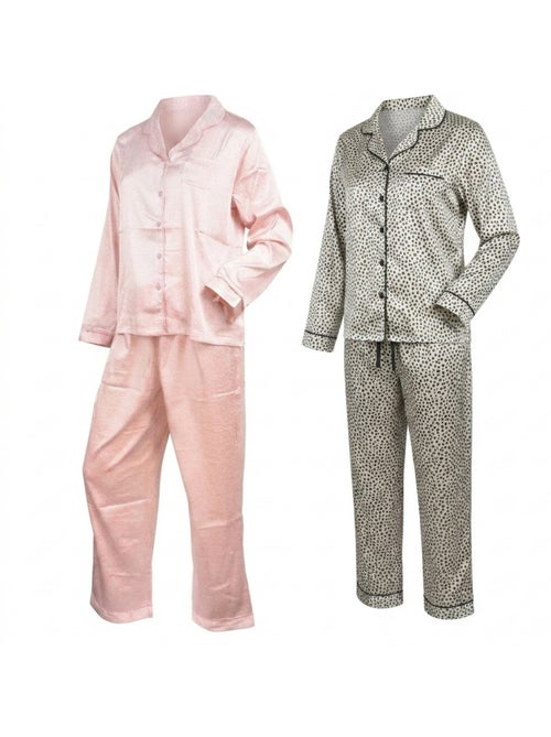 Pack 2 Pijamas Mulher Longos Cetim Estampados Gola Camisa OZABI - Kiabi