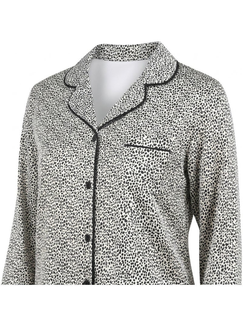 Pack 2 Pijamas Mulher Longos Cetim Estampados Gola Camisa OZABI Preto Rosa - Kiabi