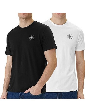 Pack 2 t-shirts calvin klein jeans classic micro para homem branco/preto