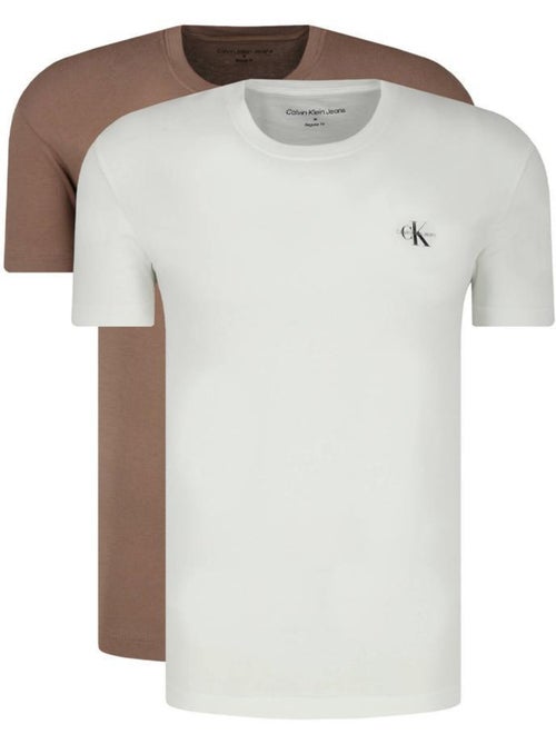 Pack 2 T-shirts Calvin Klein Jeans Monologo para Homem Bege/Branco - Kiabi