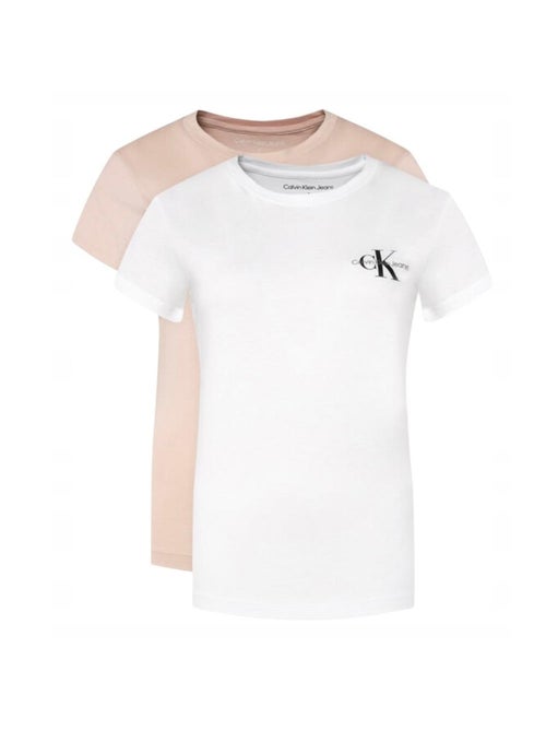 Pack 2 t-shirts calvin klein jeans monologo para mulher branco/rosa - Kiabi Pack 2 t-shirts calvin klein jeans monologo para mulher branco/rosa - Kiabi