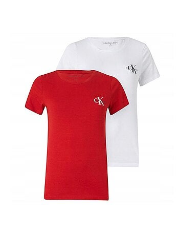 Pack 2 t-shirts calvin klein jeans monologo para mulher branco/vermelho