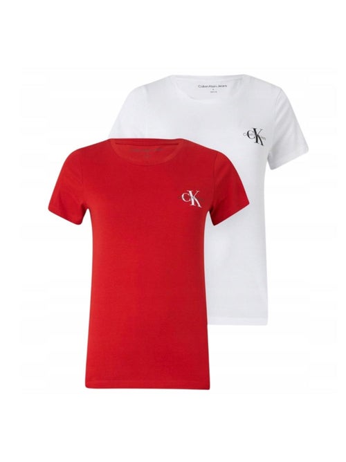 Pack 2 T-shirts Calvin Klein Jeans Monologo para Mulher Branco/Vermelho - Kiabi Pack 2 T-shirts Calvin Klein Jeans Monologo para Mulher Branco/Vermelho - Kiabi