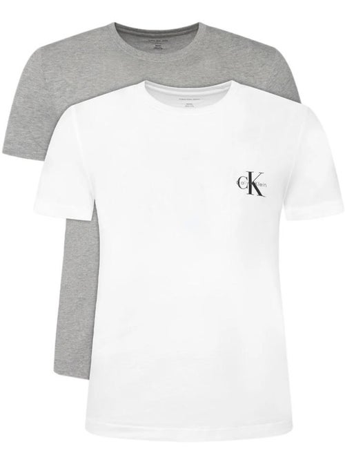 Pack 2 T-Shirts Calvin Klein Jeans Monologo para Mulher Cinzento/Branco - Kiabi Pack 2 T-Shirts Calvin Klein Jeans Monologo para Mulher Cinzento/Branco - Kiabi