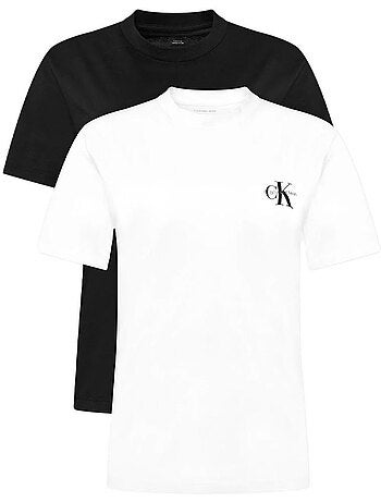 Pack 2 t-shirts calvin klein jeans monologo para mulher rosa/branco