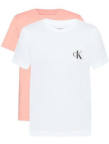 Pack 2 t-shirts calvin klein jeans monologo para mulher rosa/branco
