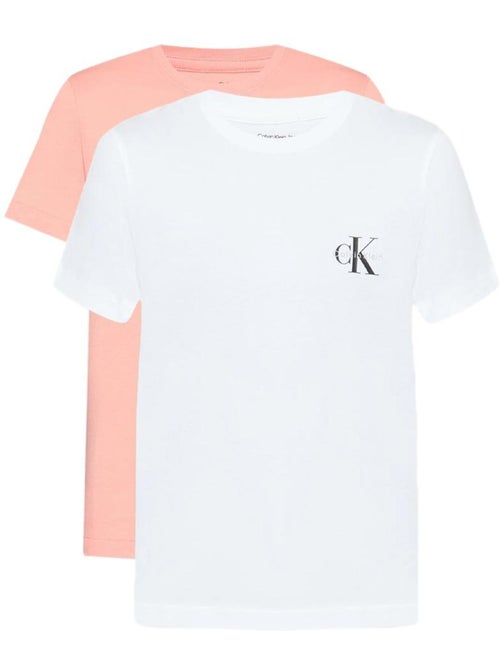 Pack 2 T-Shirts Calvin Klein Jeans Monologo para Mulher Rosa/Branco - Kiabi Pack 2 T-Shirts Calvin Klein Jeans Monologo para Mulher Rosa/Branco - Kiabi