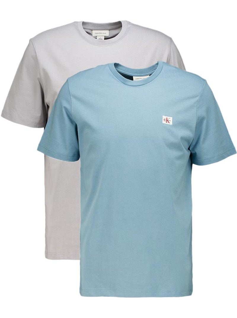 Pack 2 T-shirts Calvin Klein Jeans para Homem Cinzento/Azul com Emblema Cinza-prateado - Kiabi