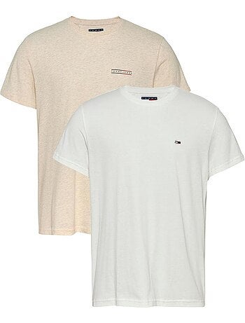 Pack 2 t-shirts tommy hilfiger para homem bege/branco dm0dm21344