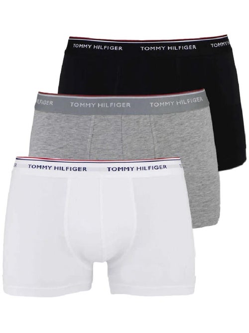 Pack 3 Boxers Tommy Hilfiger Trunk para Homem: Preto, Branco e Cinzento - Kiabi