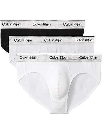 Pack 3 cuecas calvin klein jeans hip brief para homem - preto/branco/cinzento