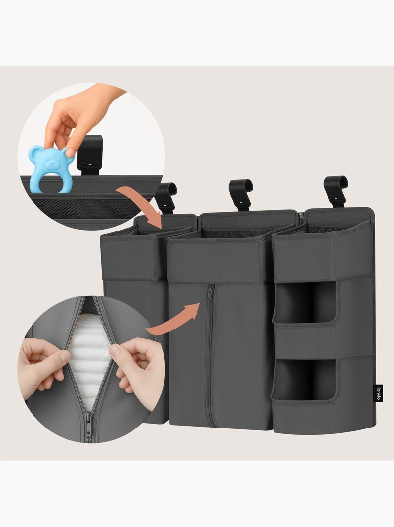 Pack 3 Organizadores Suspensos para Berço LIONELO Sidepocket - Para Fraldas - Cesto Porta-Objetos Cinza - Kiabi