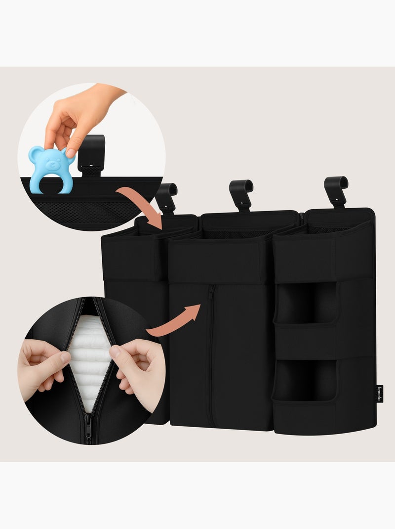 Pack 3 Organizadores Suspensos para Berço LIONELO Sidepocket - Para Fraldas - Cesto Porta-Objetos Preto - Kiabi