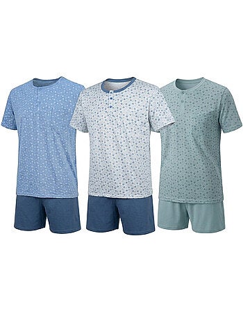 Pack 3 Pijamas Curtos Homem Algodão Maioritário, Gola Botão