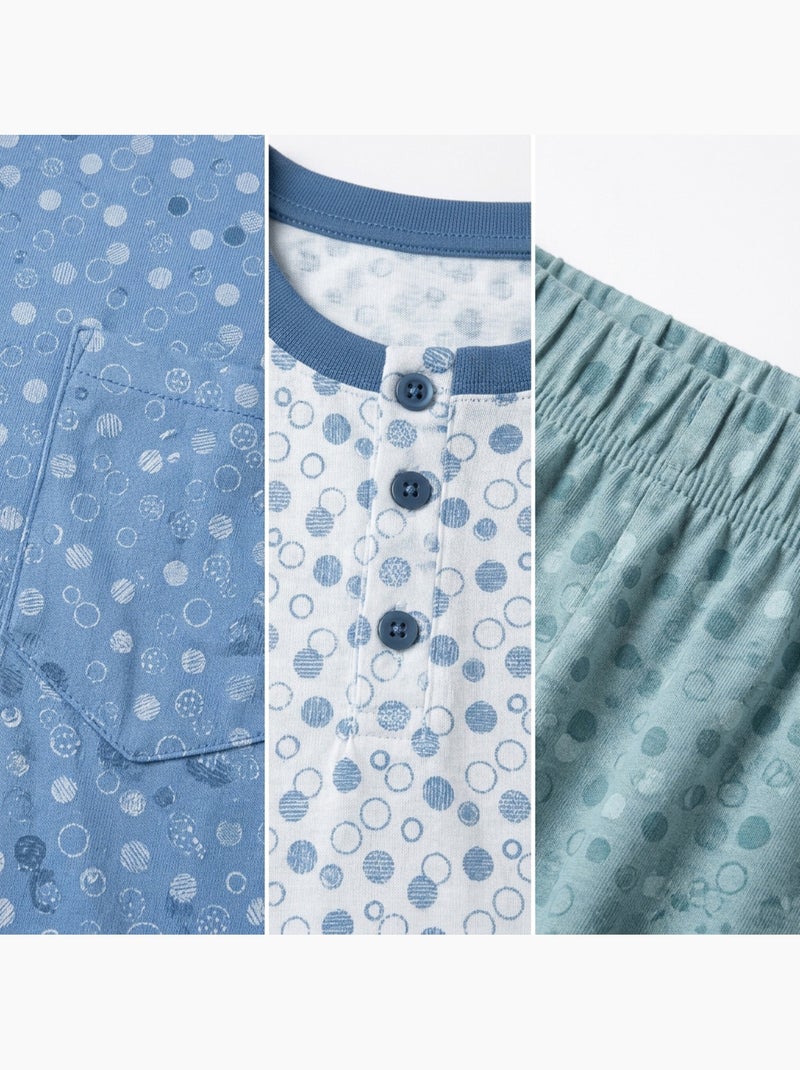 Pack 3 Pijamas Curtos Homem Algodão Maioritário, Gola Botão Azul-cinza - Kiabi