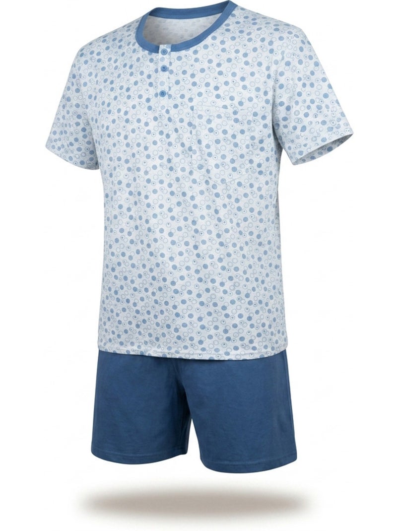 Pack 3 Pijamas Curtos Homem Algodão Maioritário, Gola Botão Azul-cinza - Kiabi
