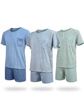 Pack 3 Pijamas Curtos Homem Algodão Maioritário, Gola Botão