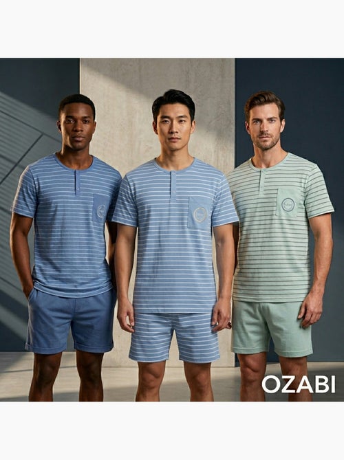 Pack 3 Pijamas Curtos Homem Algodão Maioritário, Gola Botão - Kiabi