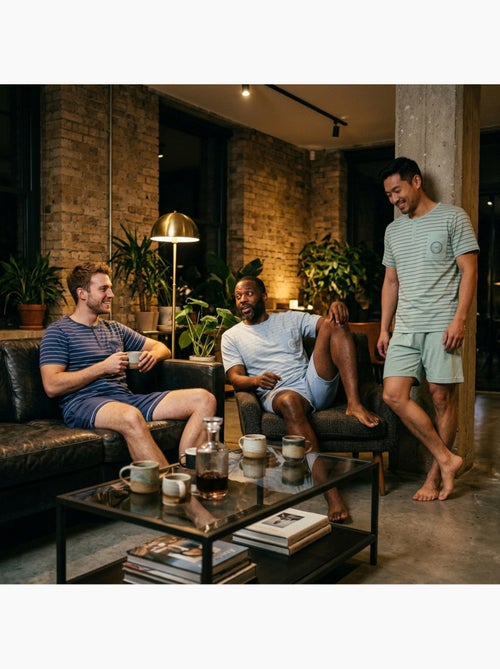 Pack 3 Pijamas Curtos Homem Algodão Maioritário, Gola Botão - Kiabi
