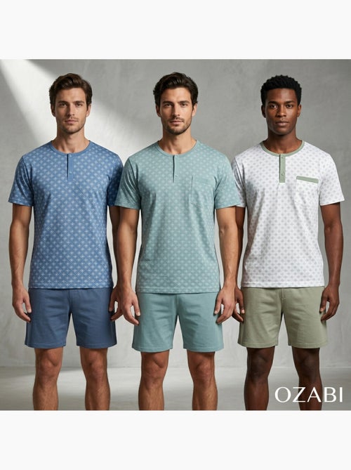 Pack 3 Pijamas Curtos Homem Algodão Maioritário, Gola Botão - Kiabi