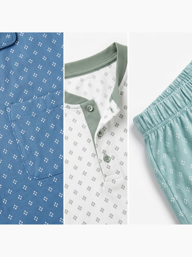 Pack 3 Pijamas Curtos Homem Algodão Maioritário, Gola Botão Bege - Kiabi