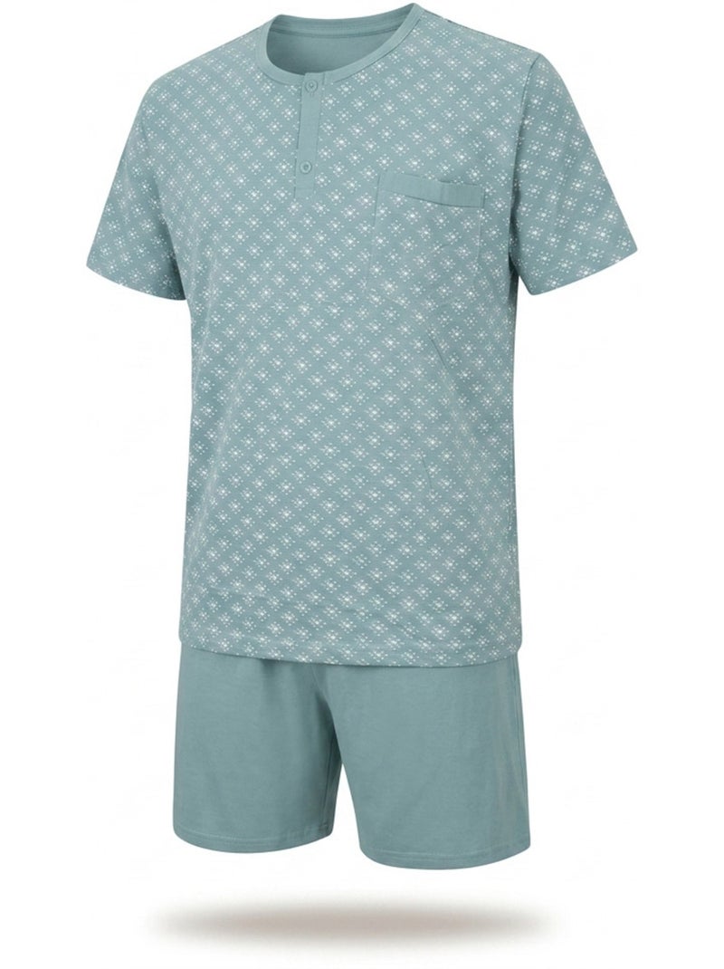 Pack 3 Pijamas Curtos Homem Algodão Maioritário, Gola Botão Bege - Kiabi