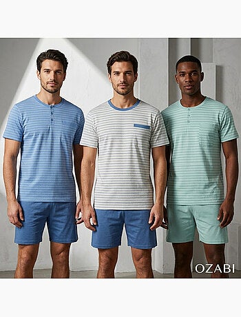 Pack 3 Pijamas Curtos Homem Algodão Maioritário, Gola Botão