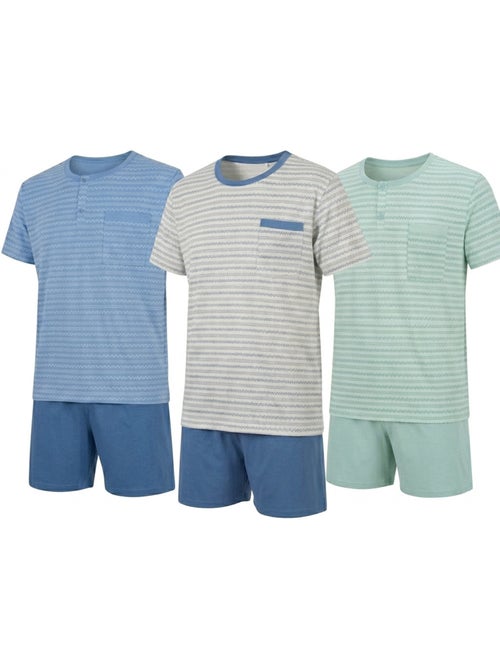 Pack 3 Pijamas Curtos Homem Algodão Maioritário, Gola Botão - Kiabi