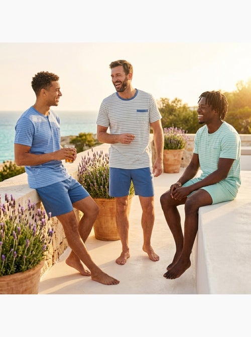 Pack 3 Pijamas Curtos Homem Algodão Maioritário, Gola Botão - Kiabi