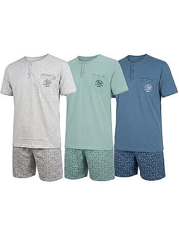 Pack 3 Pijamas Curtos Homem Algodão Maioritário, Gola Botão