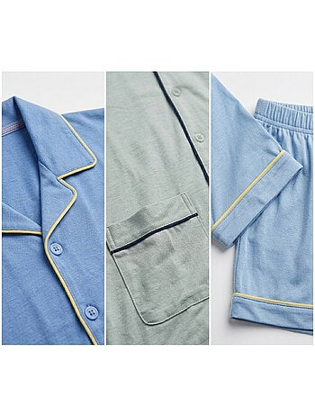 Pack 3 Pijamas Curtos Homem Algodão Maioritário, Gola Camisa Botão