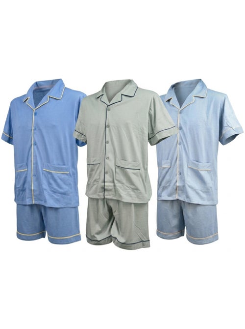 Pack 3 Pijamas Curtos Homem Algodão Maioritário, Gola Camisa Botão - Kiabi