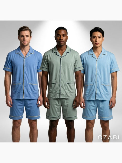 Pack 3 Pijamas Curtos Homem Algodão Maioritário, Gola Camisa Botão - Kiabi