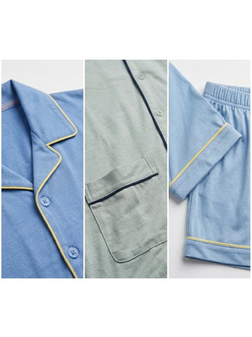 Pack 3 Pijamas Curtos Homem Algodão Maioritário, Gola Camisa Botão - Kiabi