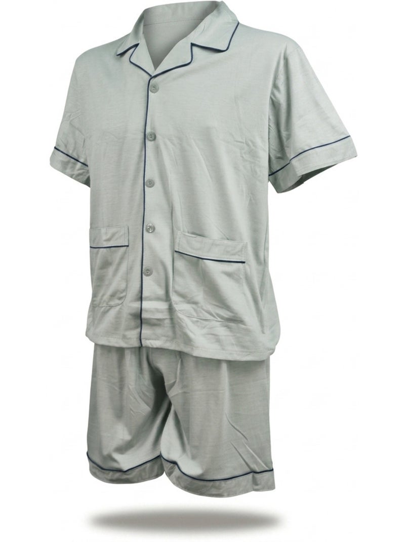 Pack 3 Pijamas Curtos Homem Algodão Maioritário, Gola Camisa Botão Azul-cinza - Kiabi