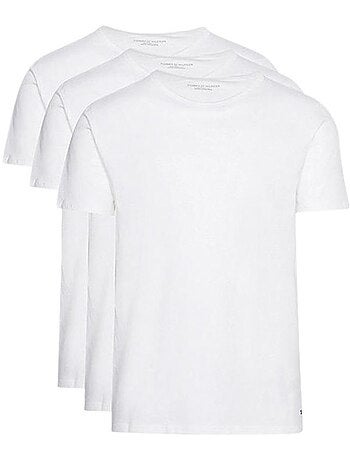 Pack 3 t-shirts tommy hilfiger stretch para homem - preto/cinzento/branco