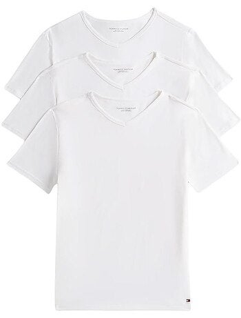 Pack 3 t-shirts tommy hilfiger stretch para homem - branco, preto e cinzento