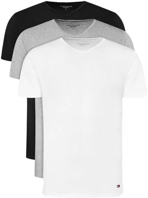Pack 3 T-Shirts Tommy Hilfiger Stretch para Homem - Branco, Preto e Cinzento - Kiabi