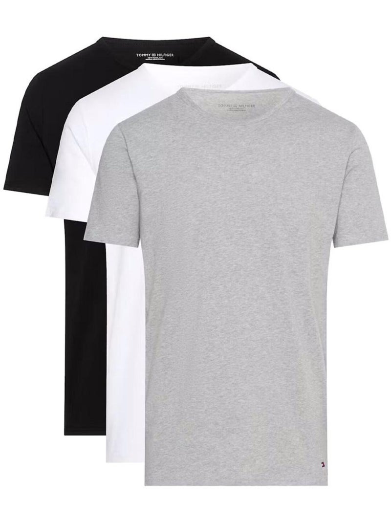 Pack 3 T-Shirts Tommy Hilfiger Stretch para Homem - Preto/Cinzento/Branco Cinza-prateado - Kiabi