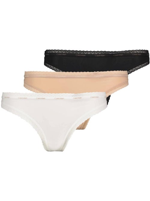 Pack 3 Tangas Calvin Klein Jeans para Mulher Branco/Bege/Preto - Kiabi Pack 3 Tangas Calvin Klein Jeans para Mulher Branco/Bege/Preto - Kiabi