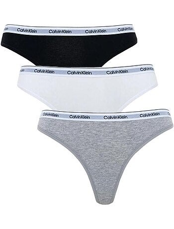Pack 3 Tangas Calvin Klein para Mulher em Preto, Branco e Cinzento